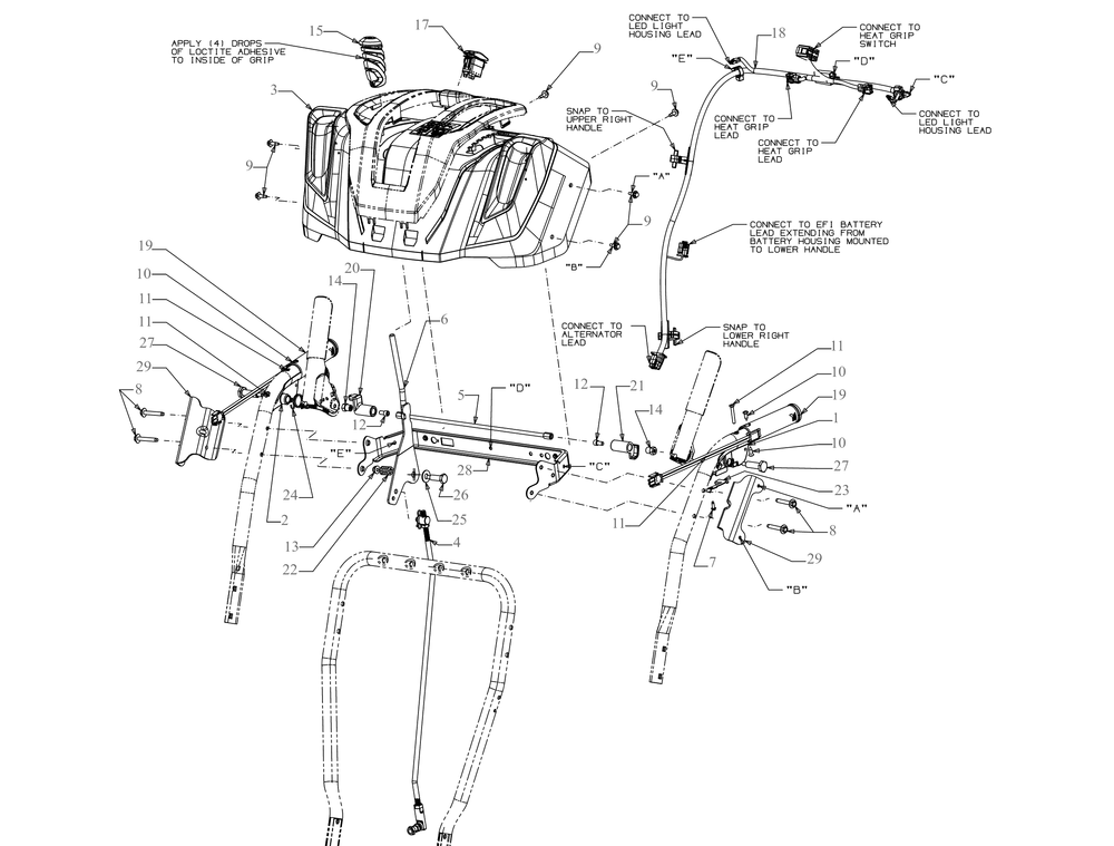 Handle Panel Diagram and Parts List for 2X30-INCHEFI (31AH5GVO710)(2019) Cub Cadet Snow Blower